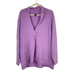 Eileen Fisher Womens Merino Wool Pullover Sweater Deep V Neck Purple Top Size 1X